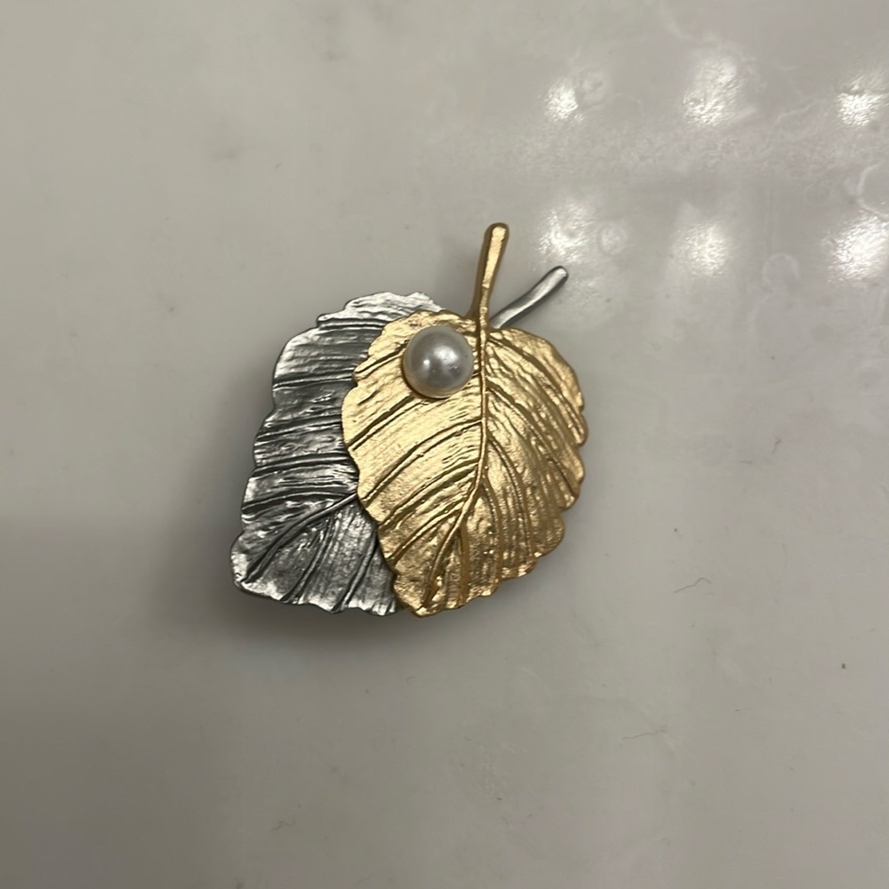 Gold and Silver Leaf Brooch with Natural Texture
